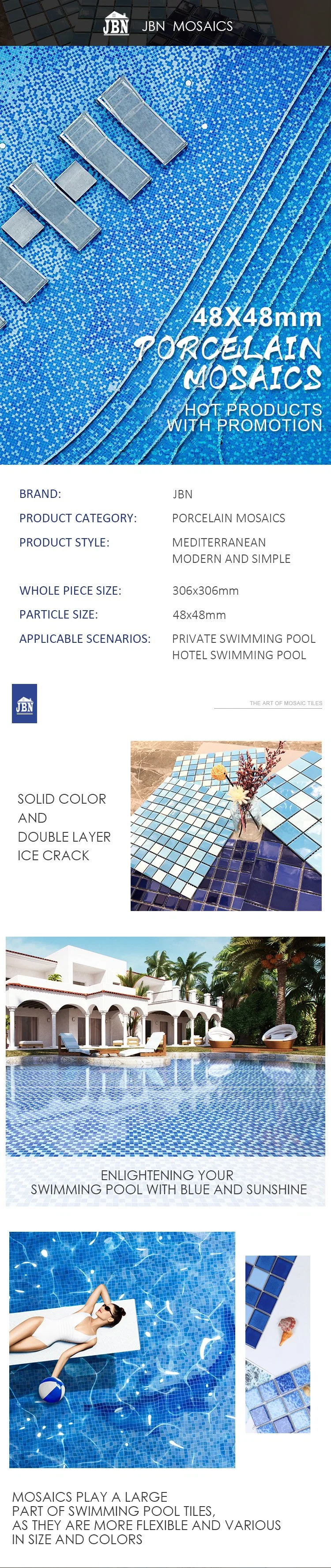 Free Sample Blue Mix Swimming Pool Mosaic Tiles Porcelain Iridescent 3D Mosaic Crystal Blue Ceramic Tiles Mosaic