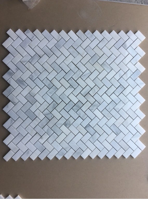 Cheap Chinese Eastern White Marble Mosaic Tiles Herringbone