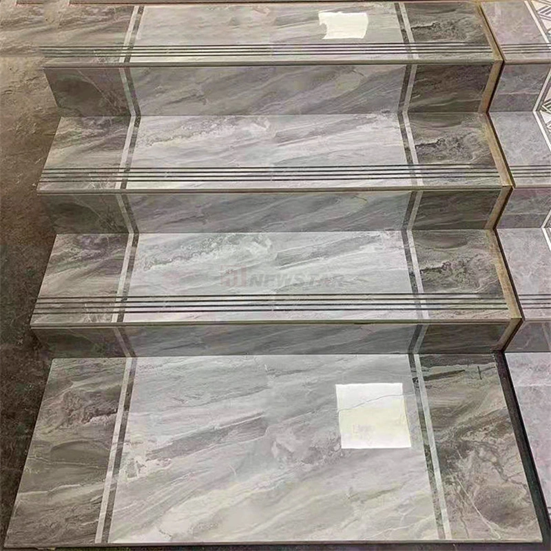Newstar Karakata Non Slip Stair Gold Floor Price Marble Tiles with Grey Vein White Marble Tiles