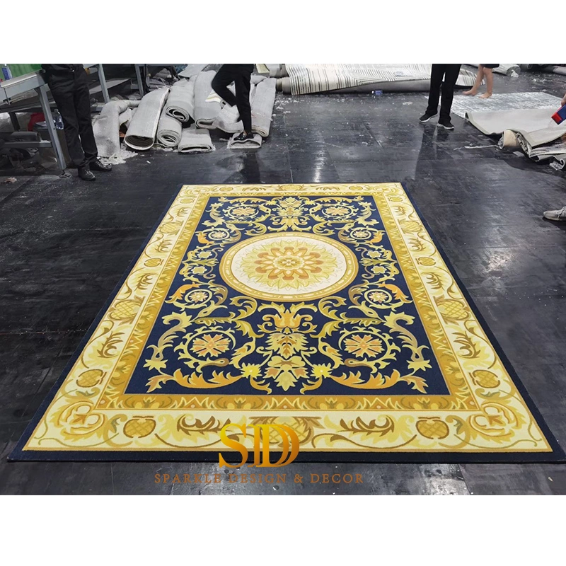 Big Size Rectangle Printed Versace Carpet Tiles Machine Made Carpet Flooring Tiles for Home Decor