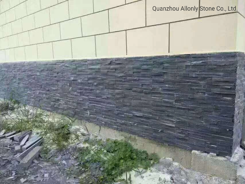 China Cheap Black Slate Culture Stone Tile for Decorative Exterior Wall Cladding Panels