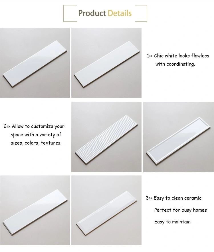 4X16 Inch 10X40cm White Bathroom Ceramic Wall Tiles