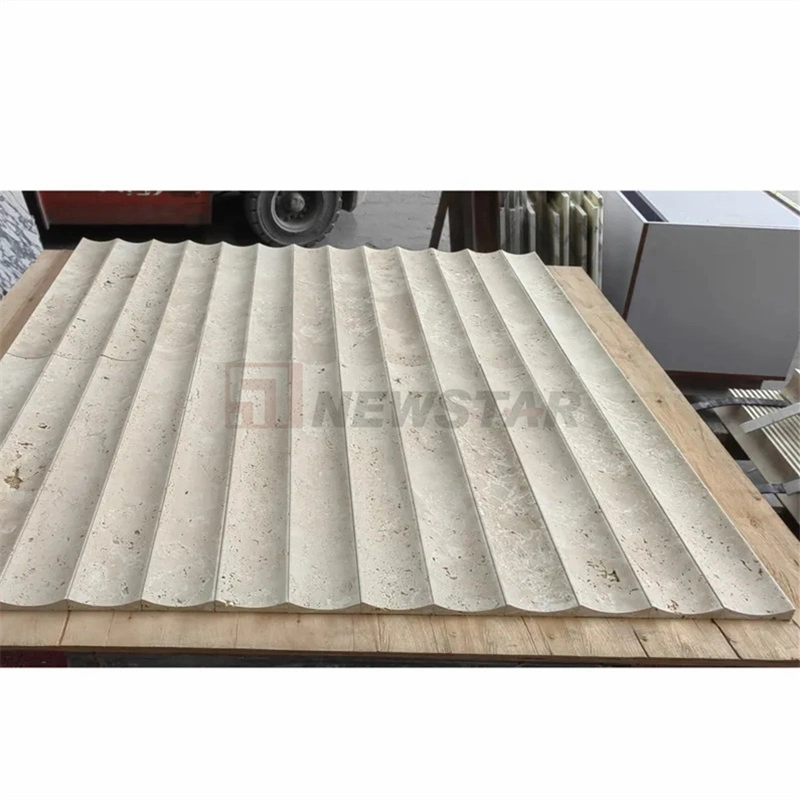 Custom Fluted Tiles Beige Marble Roman Cave Stone Fluted Travertine Honed Tile Fluted Wall Tiles