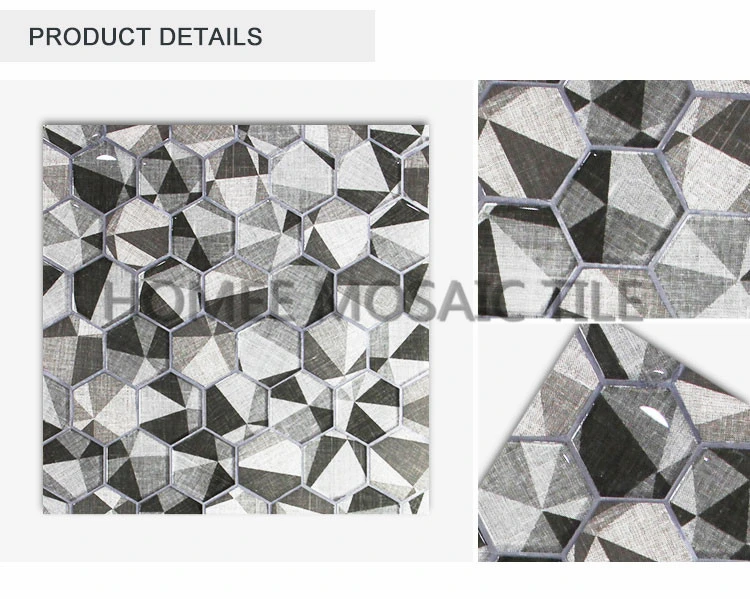 Inkjet Glazed Bathroom Grey Glass Hexagon European Mosaic Tile