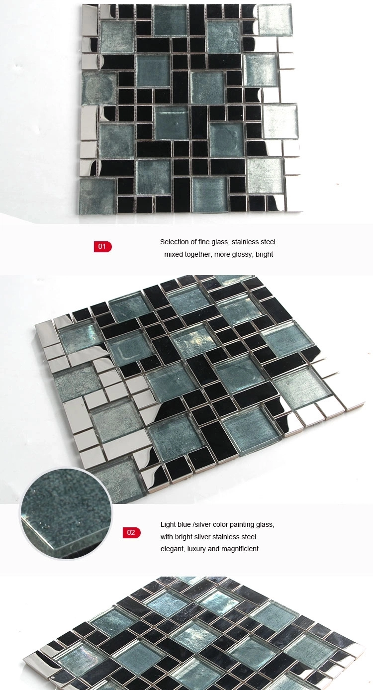 Modern Style Glass Mix Stainless Steel Mosaic Wall Tiles for KTV, Bar, Bathroom, Kitchen Backsplash