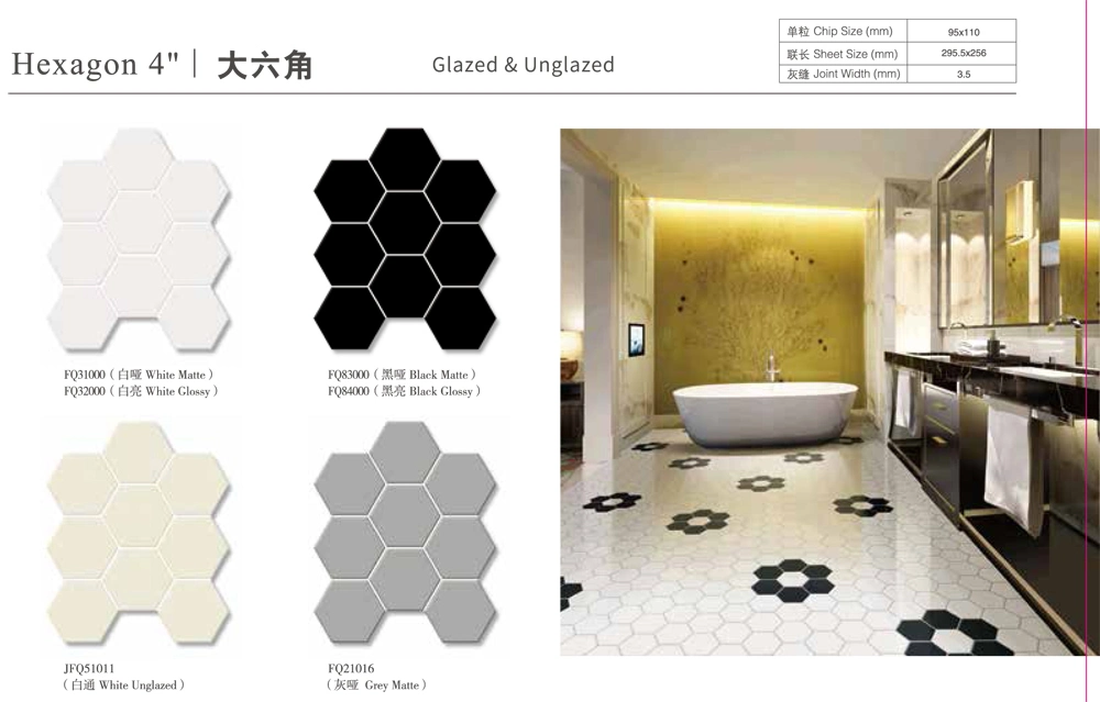 Highly Wear Resistant Glossy or Matte Design Hexagon Mosaic Tile Backsplash for Kitchen Decoration