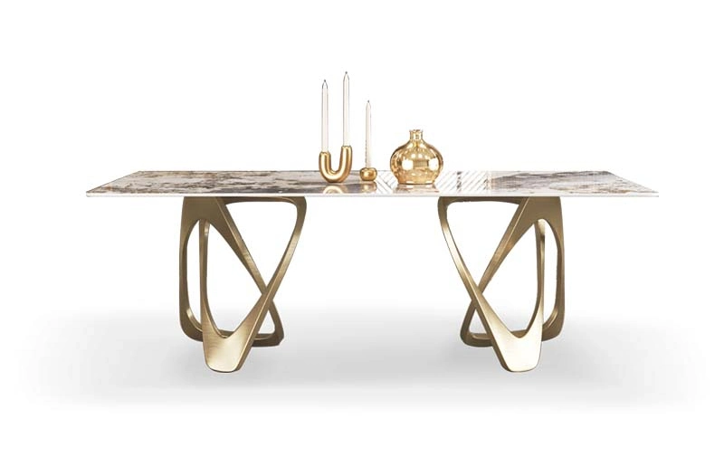 Modern Dinning Room Set Home Furniture 6 Seater Leather Gold Metal Leg Kitchen Restaurant Table