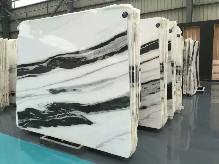 Polished White Marble Slab with Black Vein for Bathroom Tile