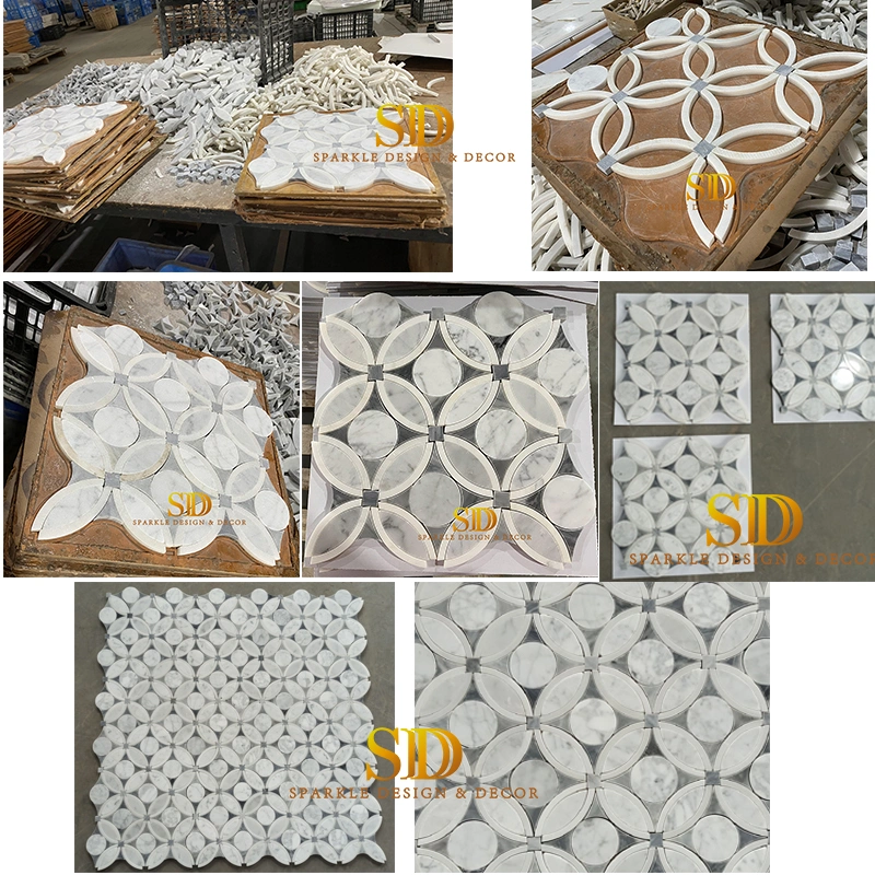 Hotsale Water Jet Hexagon Shape White Marble and Metal Mosaic Tiles for Shower Wall Decoration