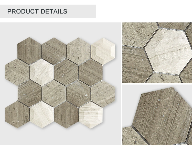 Cheap Beveled Light Woodline Stone Hexagon Shape Grey Marble Mosaic