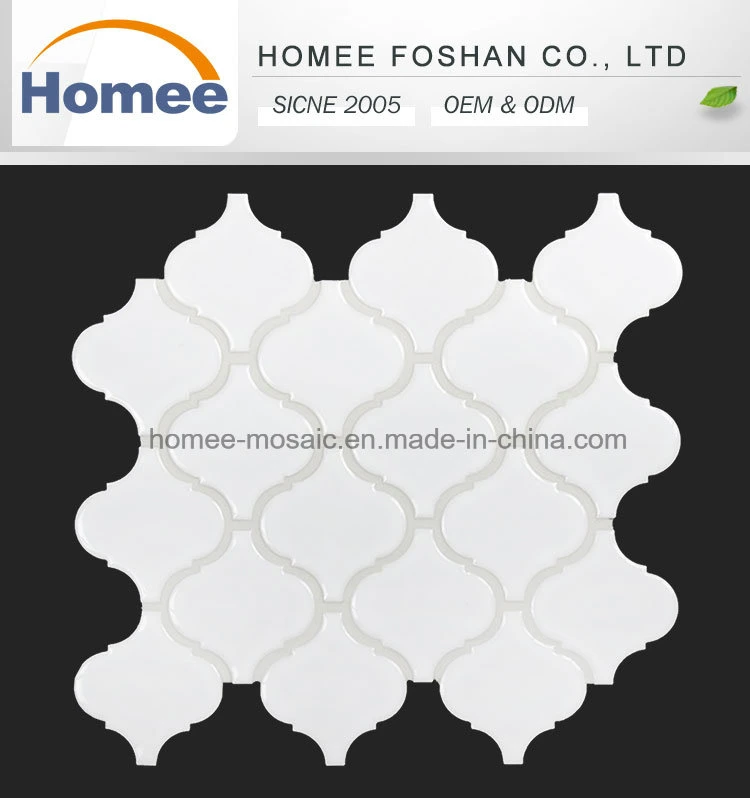 Discounted Porcelaine Glossy Surface White Tiles Arabesque Lantern Shaped Mosaic Tile