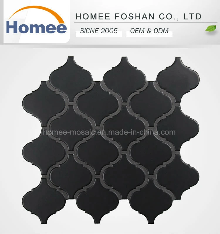 fashion Decorative Black Matt Arabesque Mosaic Tile Lantern Shape Ceramic Tile