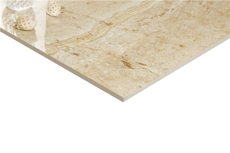 600X600 Yellow Marble Look Sitting Room Wear Resistant Polished Glazed Porcelain Floor Tile