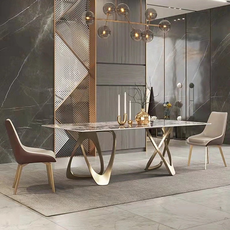Modern Dinning Room Set Home Furniture 6 Seater Leather Gold Metal Leg Kitchen Restaurant Table