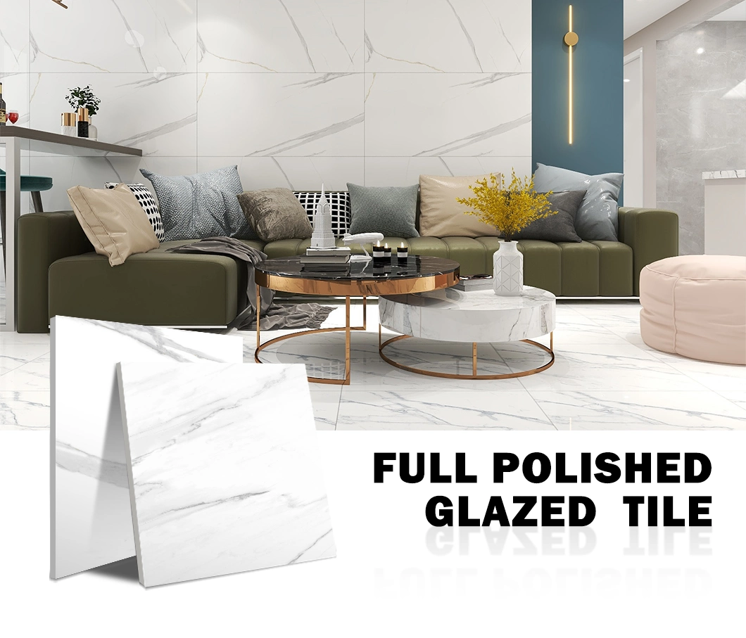Hot Selling 600X600mm Calacatta White Full Polished Glazed Ceramic Tiles Interior Non Slip Marble Tiles
