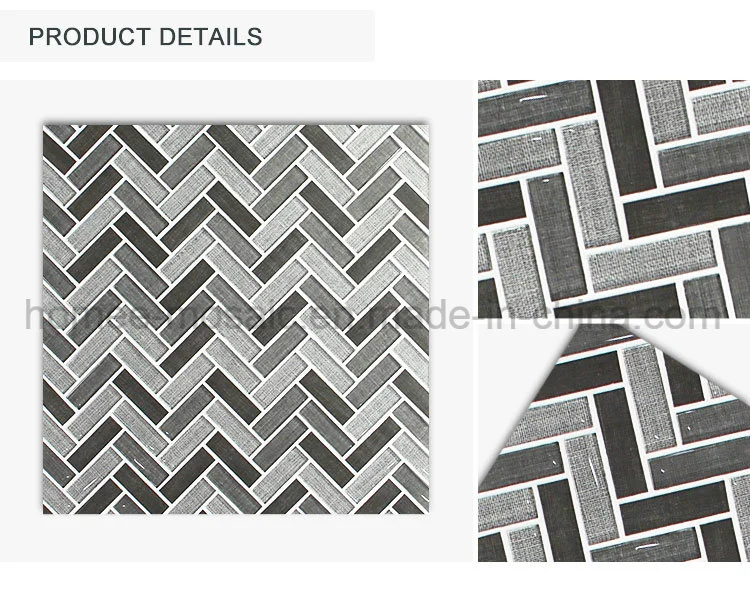 Inkjet Glazed Tiles Fabric Printing Grey Herringbone Glass Mosaic Tile