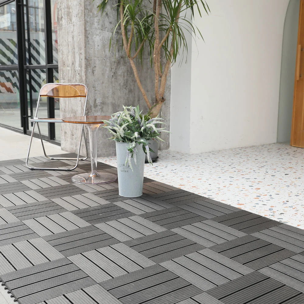 Widely Used Outdoor Floor Decking Tiles with Grooves DIY WPC Wood Plastic Composite Deck Tiles