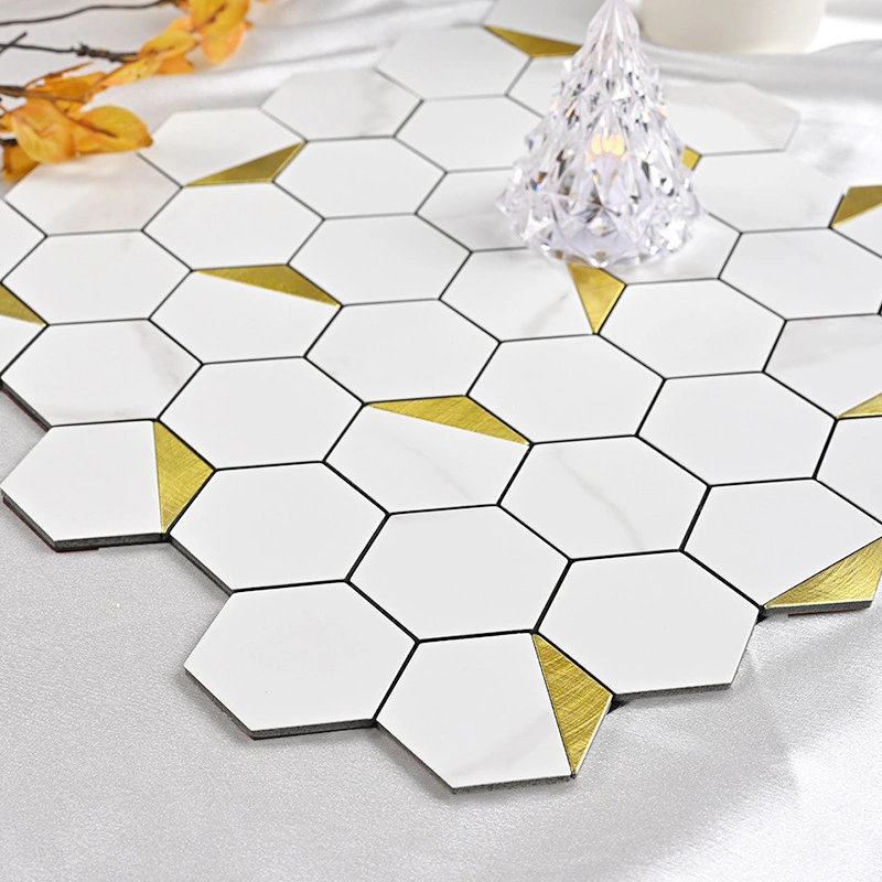 Newstar Marble Metal Mosaic Tile Bathroom Kitchen Light Luxury Black and White Geometric Floor Tile Hexagonal Mosaic Wall Tile