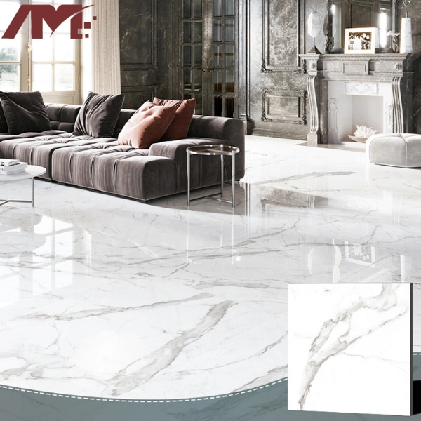 Carrara Design Ceramic Polished White Marble Looking Porcelain Floor Tile Price