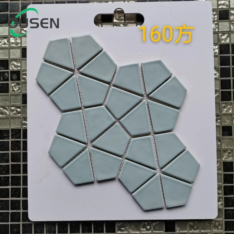 65 Square Meter in Stock Building Wall Interior Decoration Hexagon Black Cracked Grey Glass Mosaic Tile