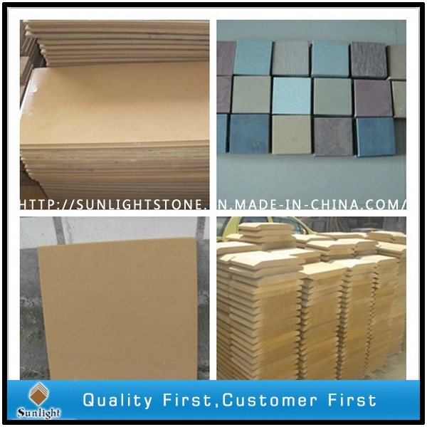 Natural Cheap Honed/Lychee Yellow Wooden Sandstones for Floor, Wall Tiles