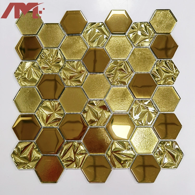 China Factory Home Hotel Indoor Square Wall Gold Mosaic Tile