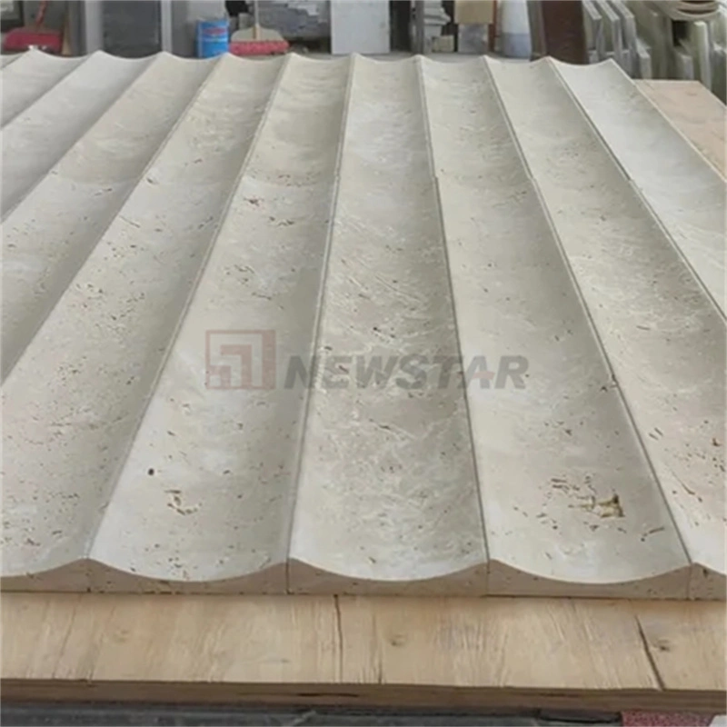 Custom Fluted Tiles Beige Marble Roman Cave Stone Fluted Travertine Honed Tile Fluted Wall Tiles