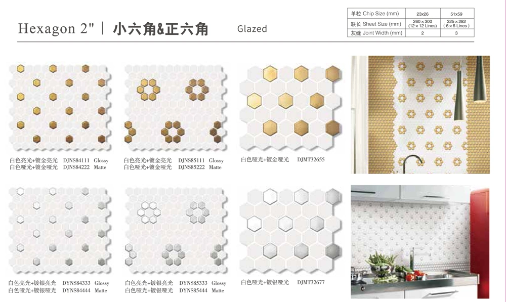 Highly Wear Resistant Glossy or Matte Design Hexagon Mosaic Tile Backsplash for Kitchen Decoration