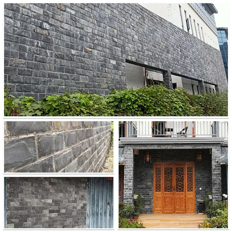 Black Slate Mushroom Tiles Stone Wall Facade for Wall Panel Cladding and Wall Corner