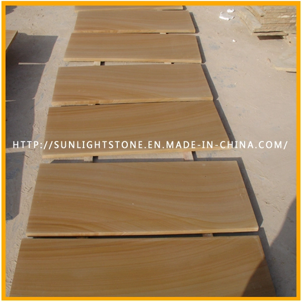 Natural Cheap Honed/Lychee Yellow Wooden Sandstones for Floor, Wall Tiles