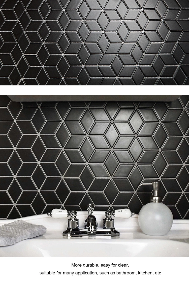 Rhombus Shape 3D Black and White Ceramic Mosaic Tile for Bathroom and Kitchen Backsplash