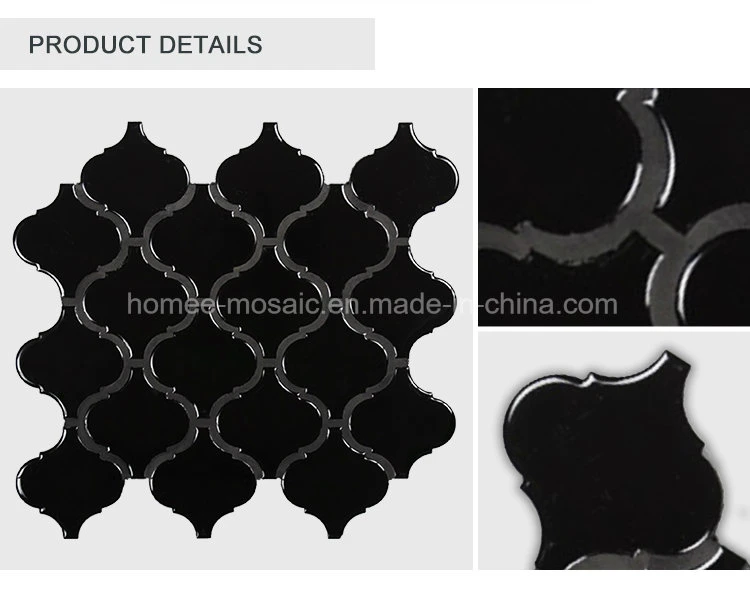 New design Decoaration Black Glossy Arabesque Mosaic Tile Lantern Mosaic