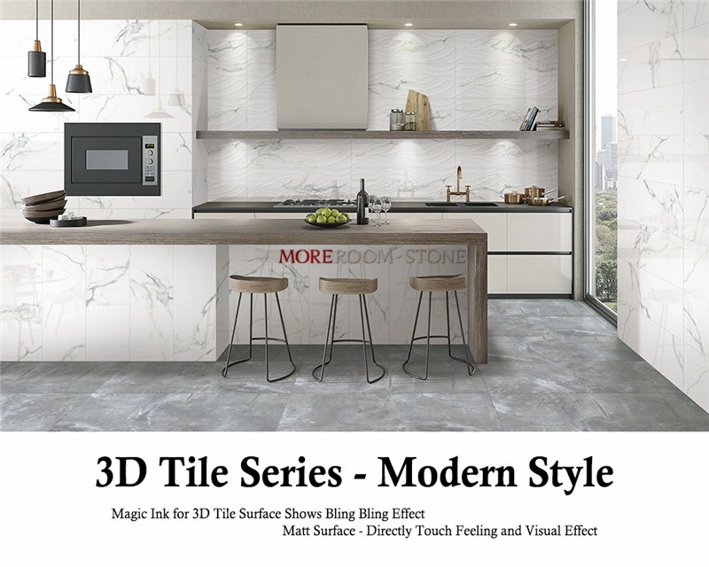 Home Wall Decor 3D Waving Effect White Porcelain Tile