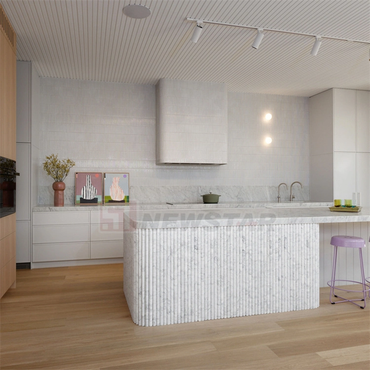 Newstar Ribbed Marble Kitchen Decor Waterfall Island Kitchen Backsplash Ideas Flute Marble Kitchen Tiles
