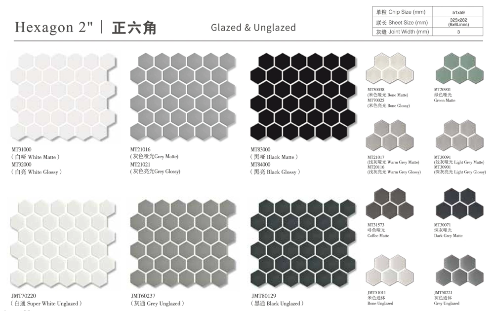 Highly Wear Resistant Glossy or Matte Design Hexagon Mosaic Tile Backsplash for Kitchen Decoration