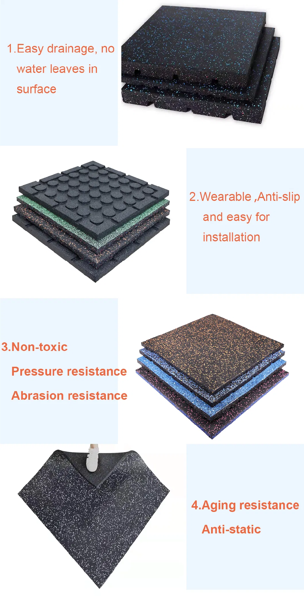 2021 China Rubber Tile Mats for Indoor and Outdoor Gymnasium and Playground Rubber Tile Flooring Indoor Gym Floor Mats Gymnastics Mats Laminate Dance