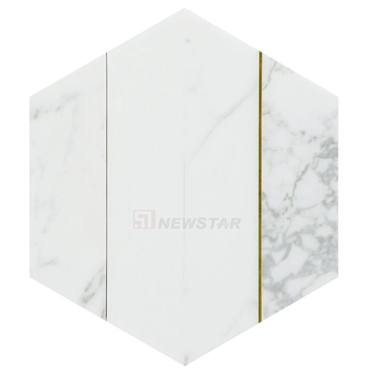 Luxury Hexagon Marble Tile Natural Crystal White Stone Mosaic Greece Thassos White Marble