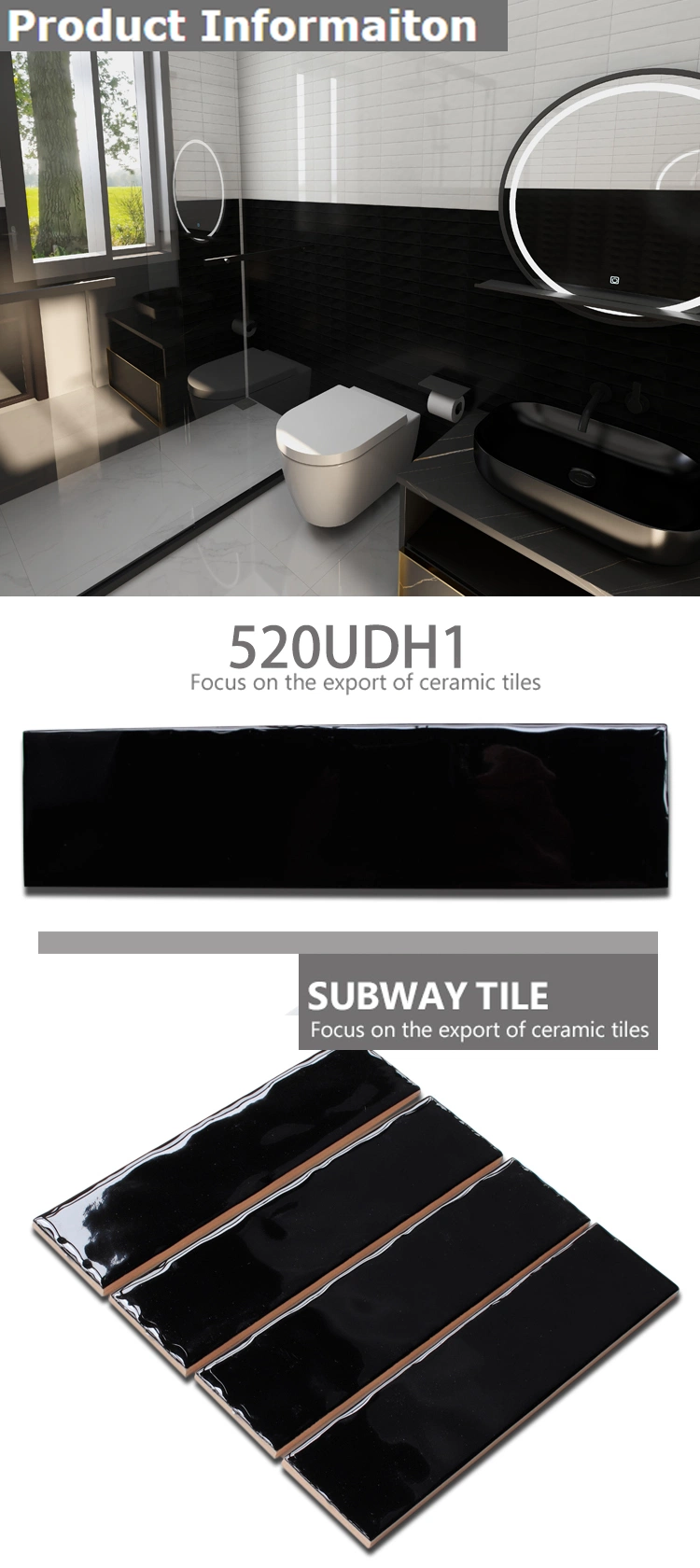 5X20cm/2X8 Inches Black and White 3D Ceramic Metro/Subway Wall/Ceiling Tile