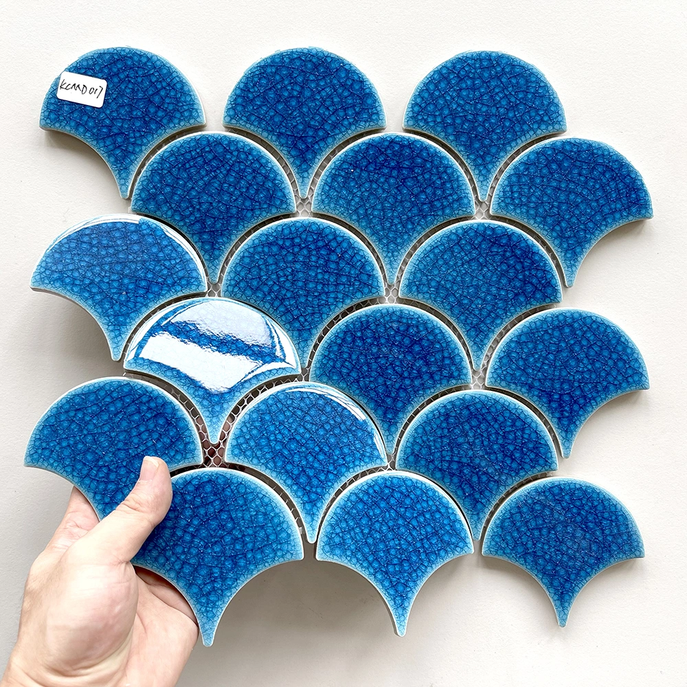 Gloss Blue Faux Fish Scale Mosaic Ceramic Tiles Swimming Pool Floor Tile