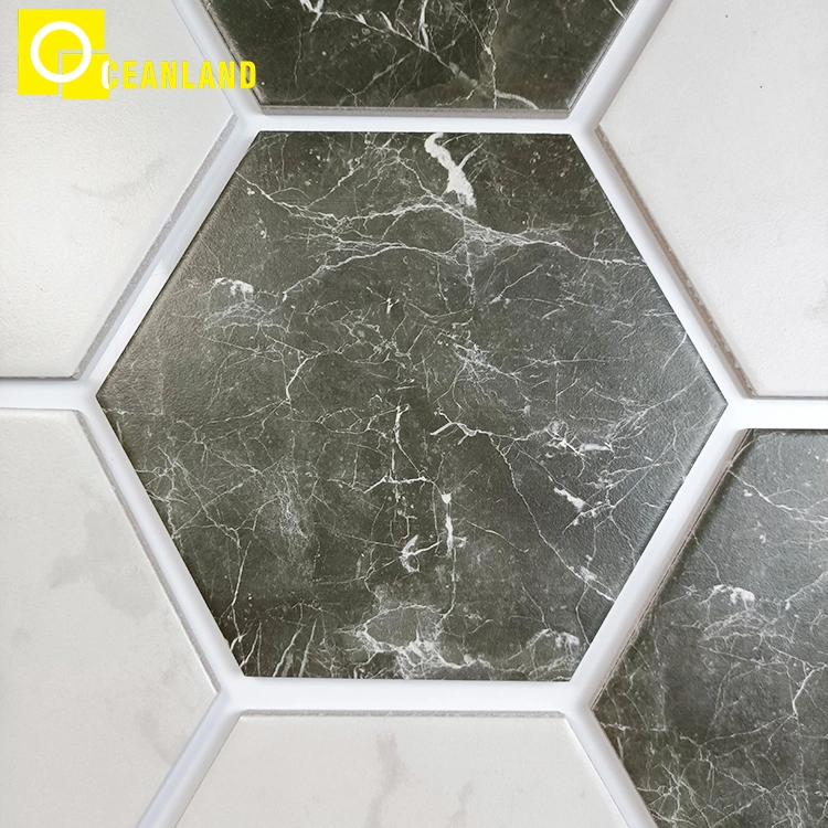 Porcelain Floor Wall Bathroom Kitchen Black White Hexagon Tile