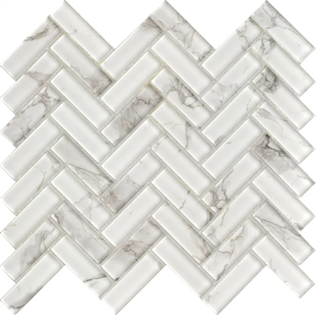 High Quality Kitchen Decoration Crystal Herringbone Glass Mosaic