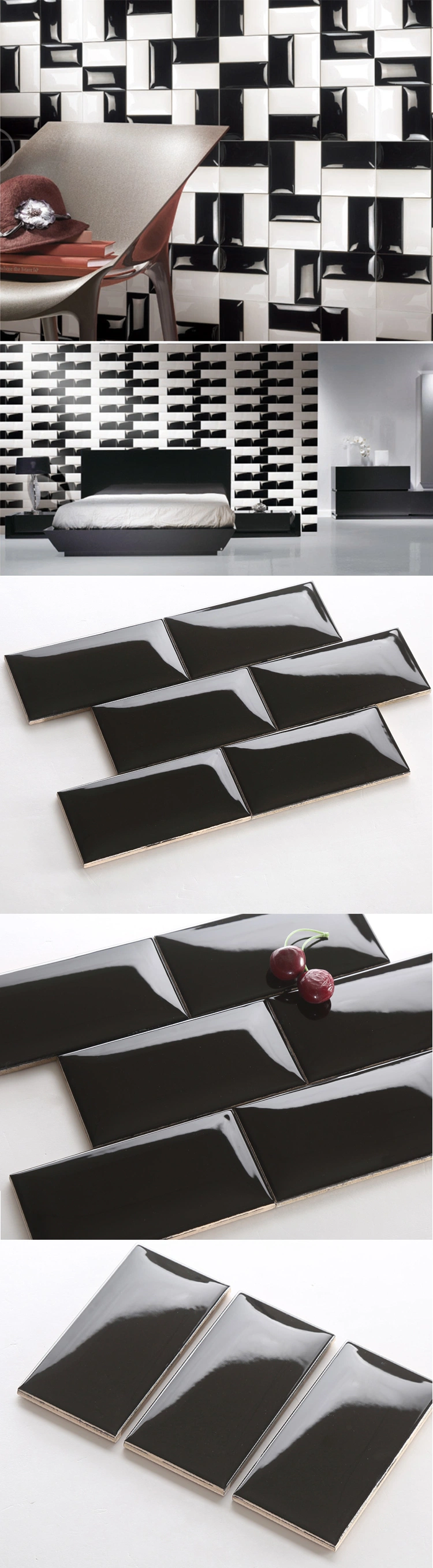 Fashion Classic Design Style Wall Decoration Black Ceramic Subway Tile