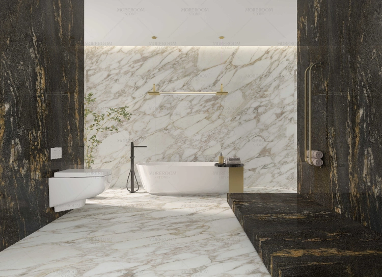 Luxury 1600*3200 Calacatta Gold Marble Look Porcelain Floor Tile Sintered Stone