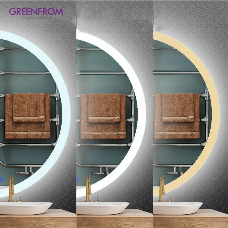 Round Illuminated Feature Three Light LED Smart Wall Mount Backlit Bathroom Mirror