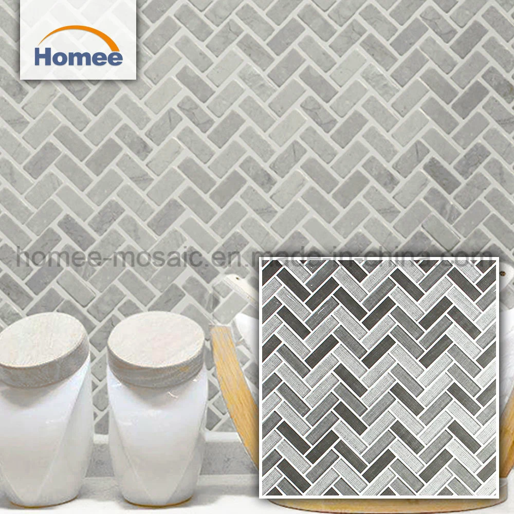 Inkjet Glazed Tiles Fabric Printing Grey Herringbone Glass Mosaic Tile