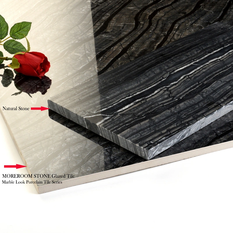 Foshan Glazed Vitrified Porcelain Tile Look Like Black Wooden Marble