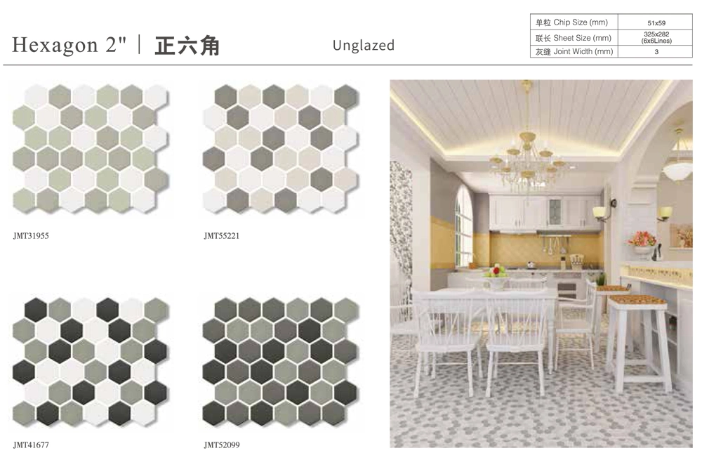 Highly Wear Resistant Glossy or Matte Design Hexagon Mosaic Tile Backsplash for Kitchen Decoration