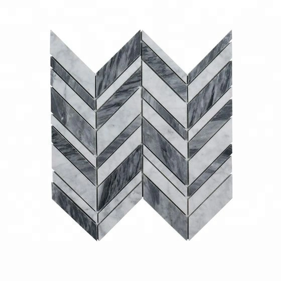 White Marble Herringbone Pattern Flooring Mosaic Tile for Bathroom