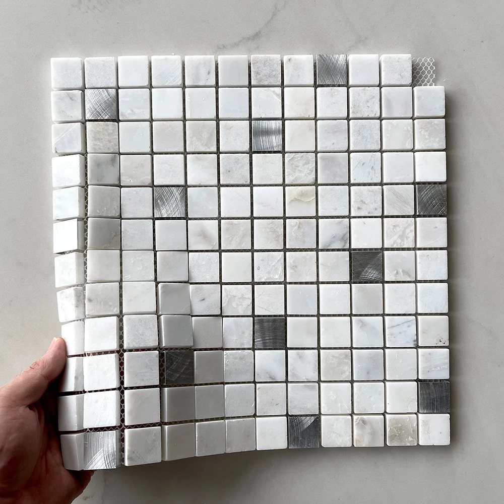New Design Metal Marble White Square Shaped Mosaic Tiles for Kitchen