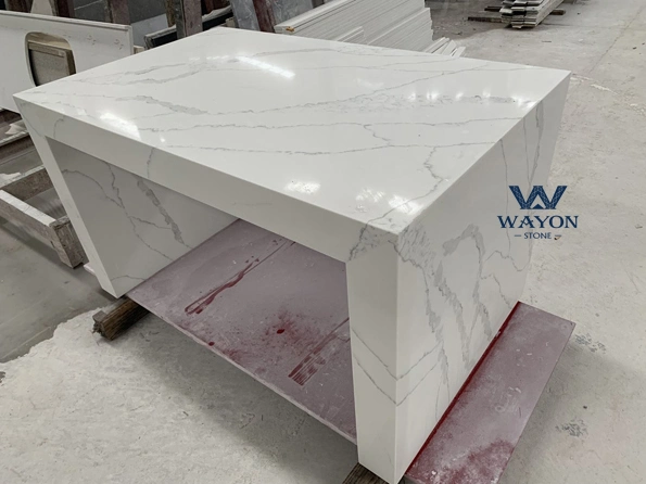 Wayon Stone Artificial Calacatta White Quartz Slab White Floor Tiles Kitchen Countertop